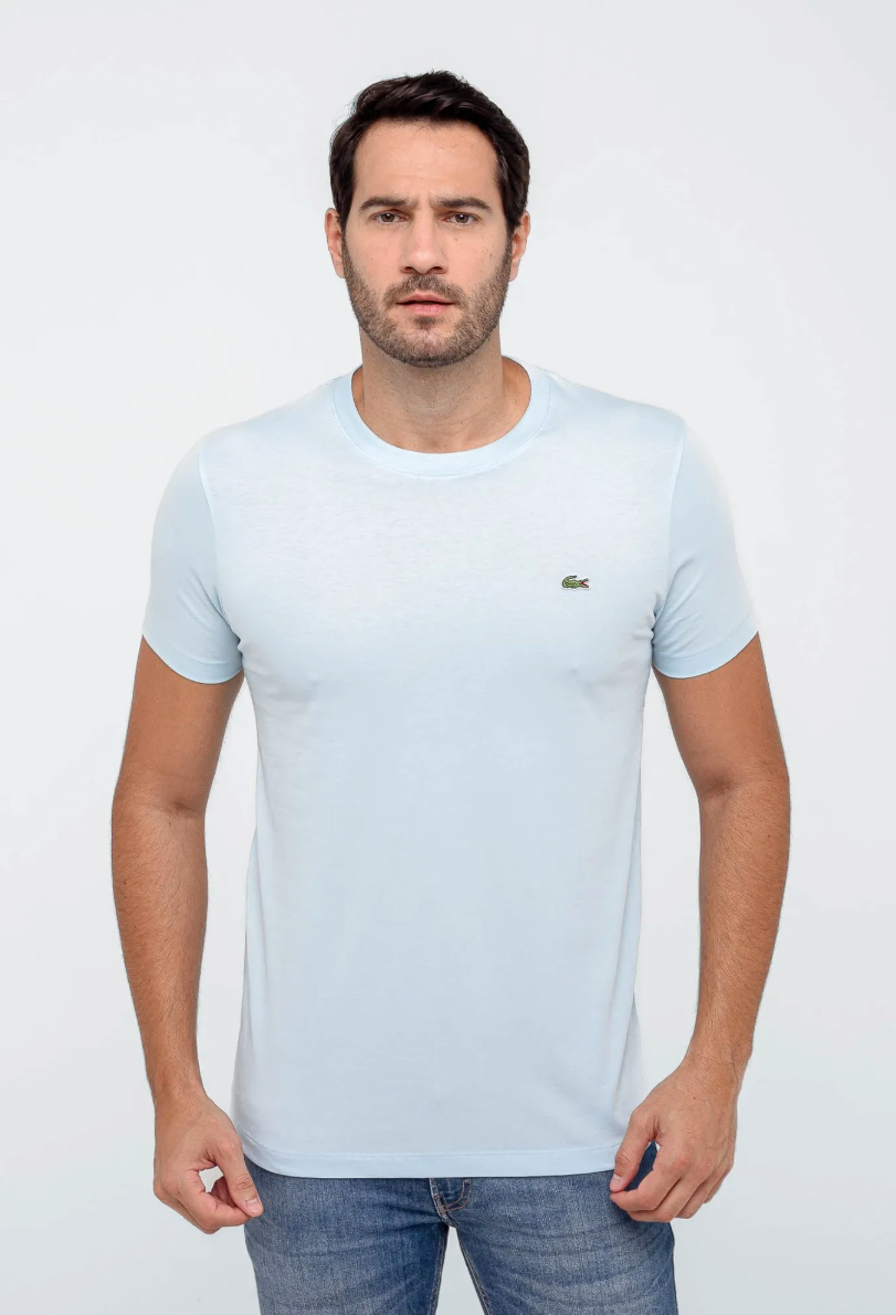 Kit 3 Camisetas Lacoste Básica Regular Fit Pima- Sale Preto/Azul Claro/Bege
