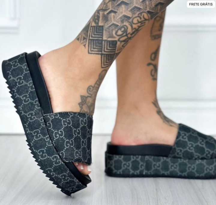 Slide Gucci Plataforma - Preto Feminino