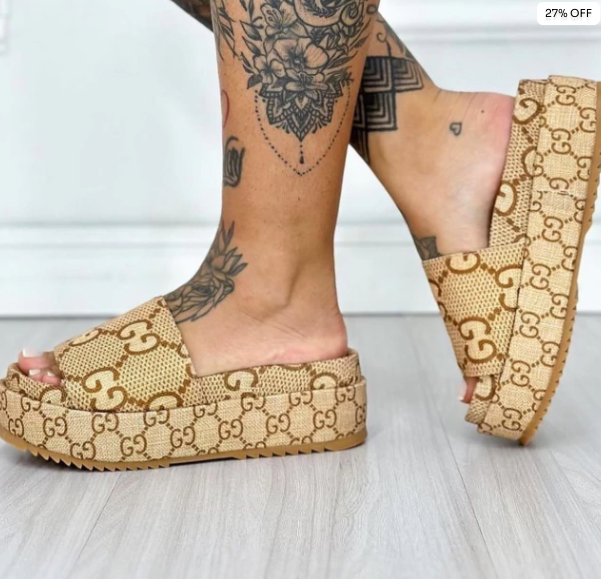 Slide Gucci Plataforma - Bege Feminino