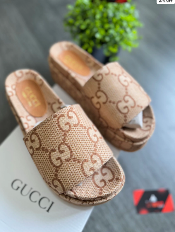 Slide Gucci Plataforma - Bege Feminino