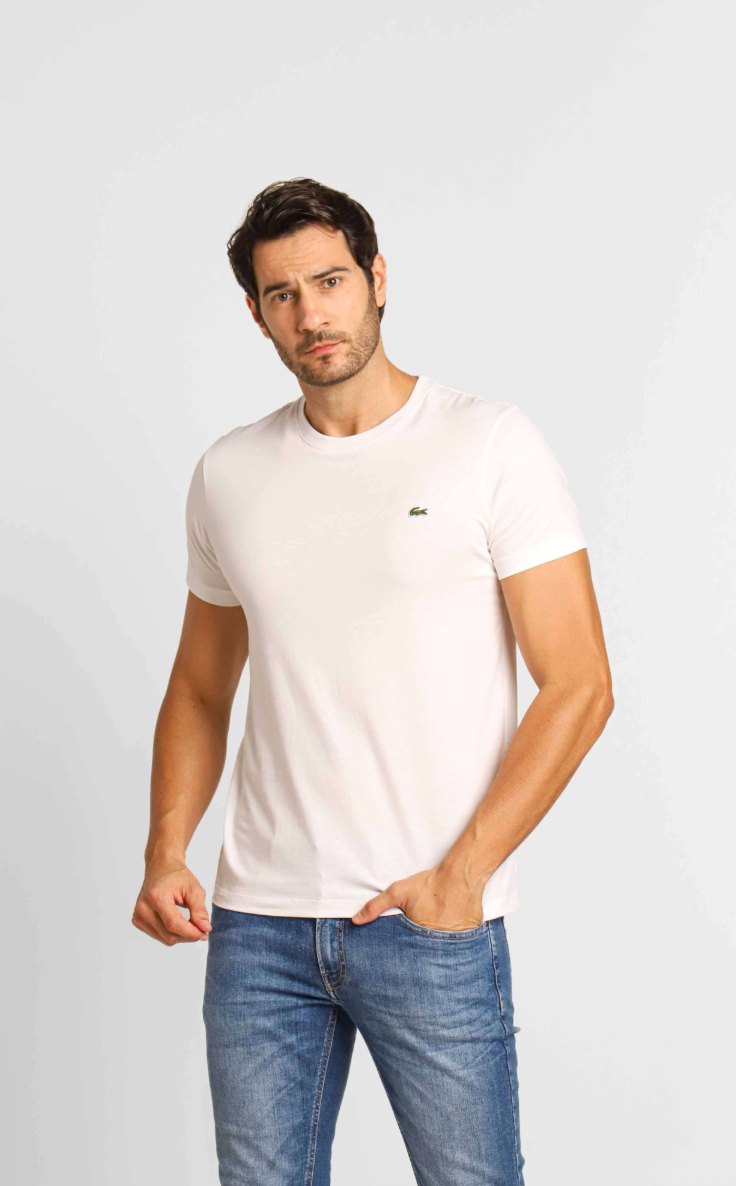 Camiseta Lacoste Básica Regular Fit Pima - Sale Branco