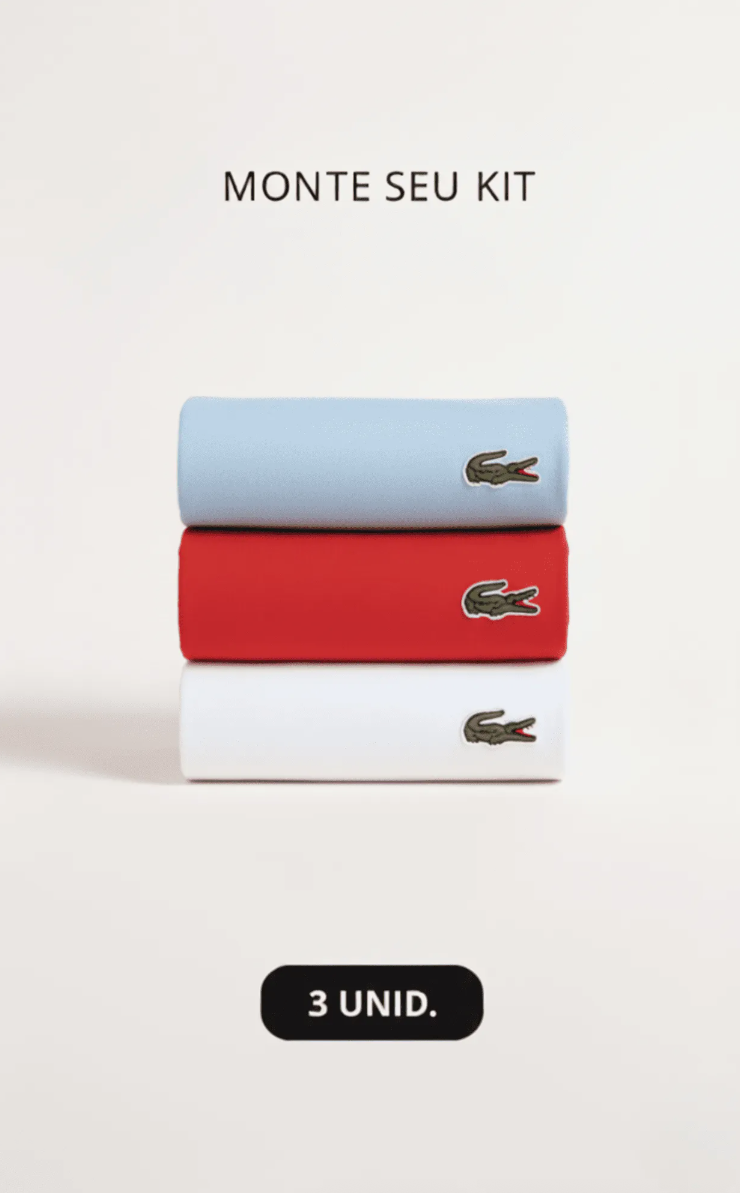 Kit 3 Camisetas Lacoste Básica Regular Fit Pima- Sale Azul Claro/Vermelho/Branco