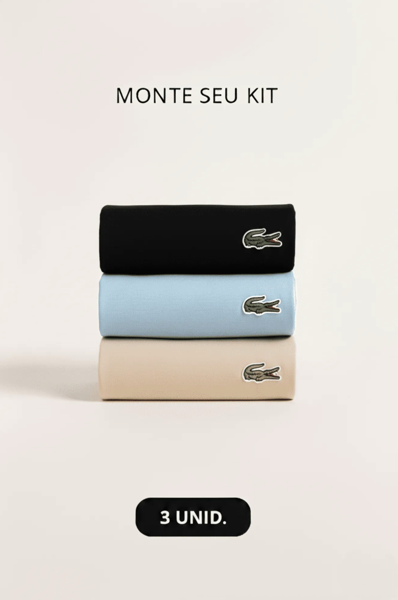 Kit 3 Camisetas Lacoste Básica Regular Fit Pima- Sale Preto/Azul Claro/Bege