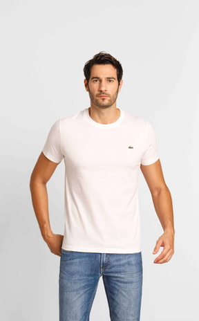 NATAL E ANO NOVO -  Lacoste Básica Regular Fit Pima- Sale Branco/Vermelho
