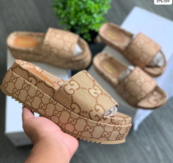 Slide Gucci Plataforma - Bege Feminino